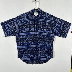 Mutiara Art Bali Men's Hawaiian Shirt Size L Large 100% Cotton Blue Abstract S/S